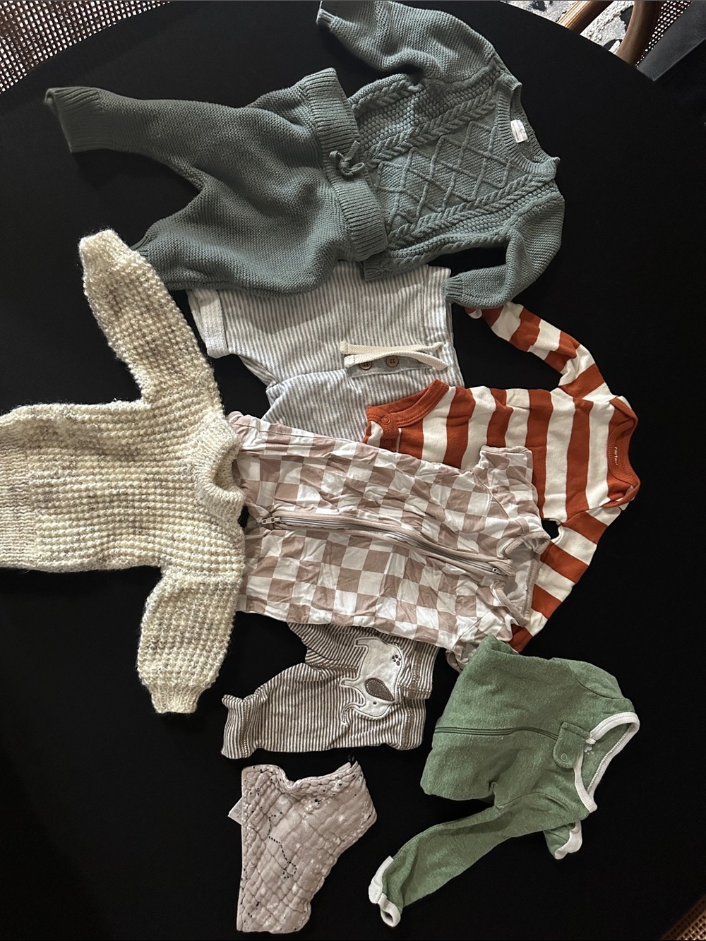 Mixed Baby Clothing Bundle - Green, Cream, Rust Stripes